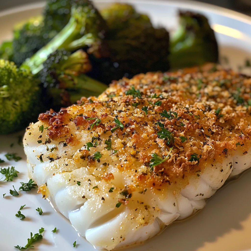 how to make Flaky Baked Lemon Herb Cod With Crispy Parmesan Crust & Roasted Broccoli For A Healthy Dinner step by step