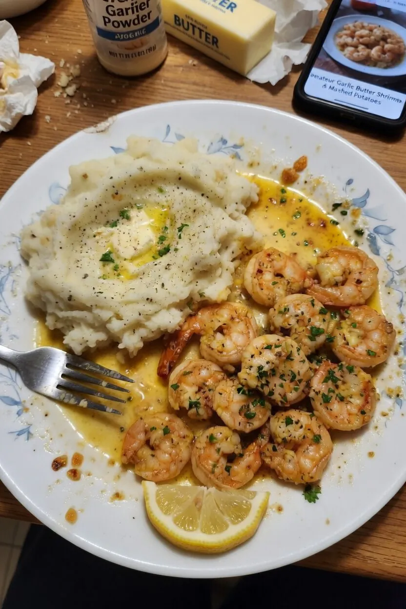 fresh ingredients for Garlic Butter Shrimp & Mashed Potatoes