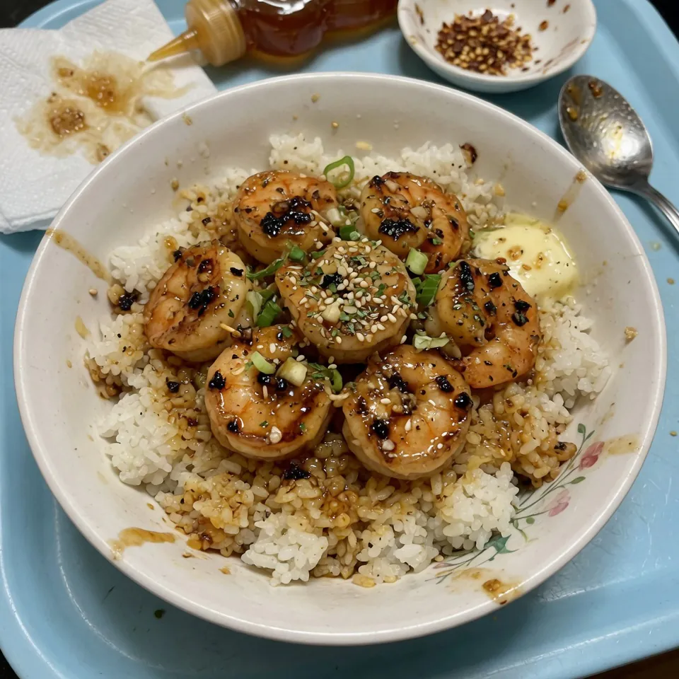 fresh ingredients for Honey Butter Garlic Shrimp Rice Bowl