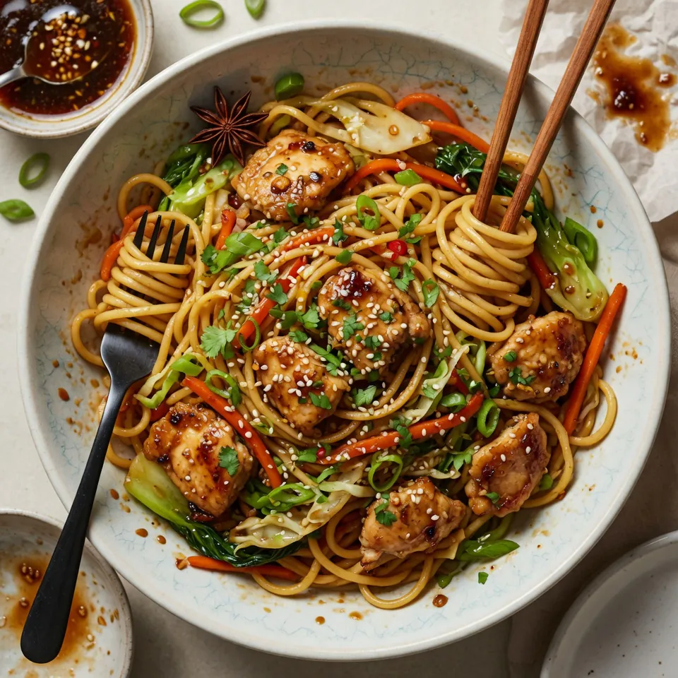 how to make Honey Garlic Chicken Lo Mein (Pasta Style) step by step