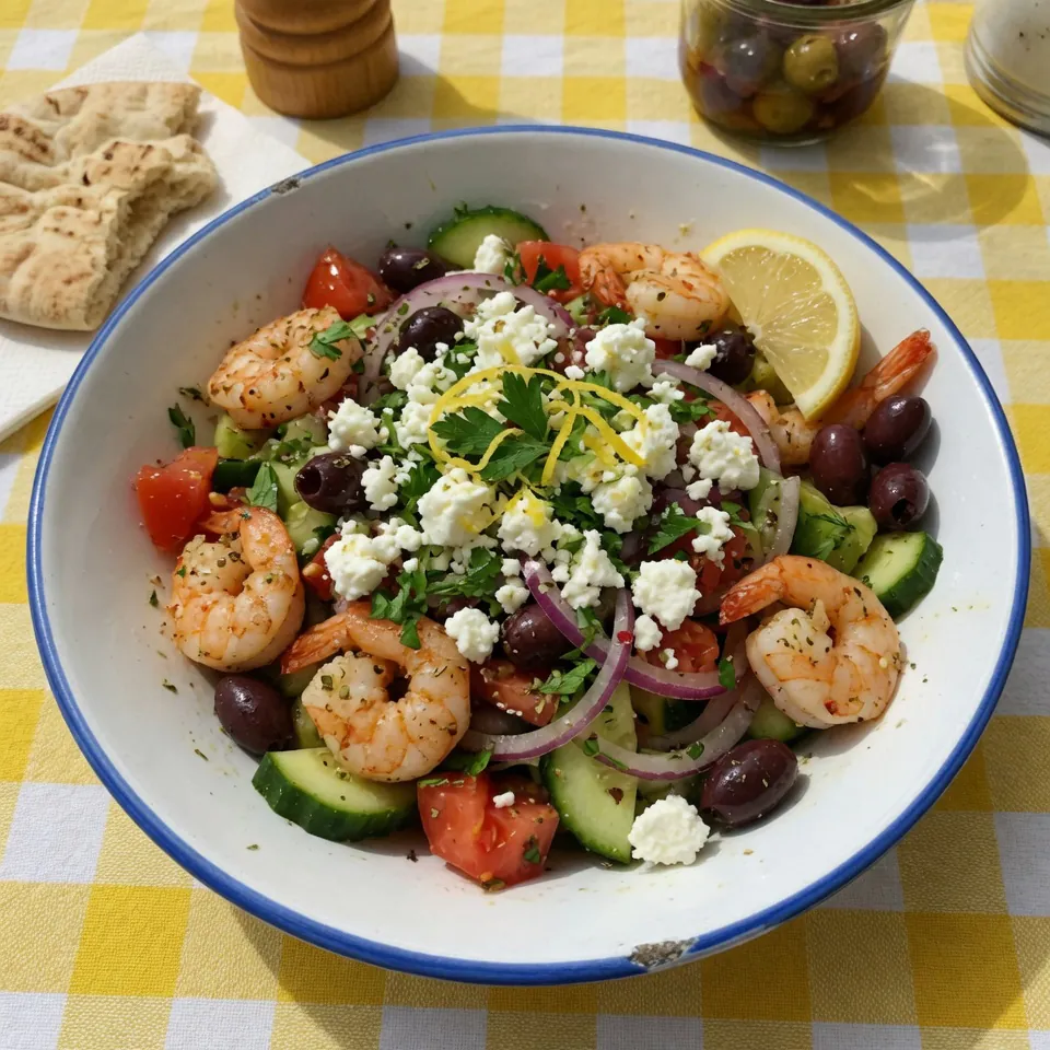 how to make Mediterranean Shrimp Salad With Feta & Olives step by step
