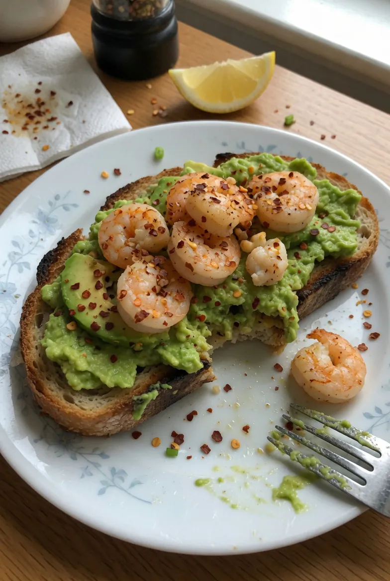 how to make Shrimp Avocado Toast With Chili Flakes step by step