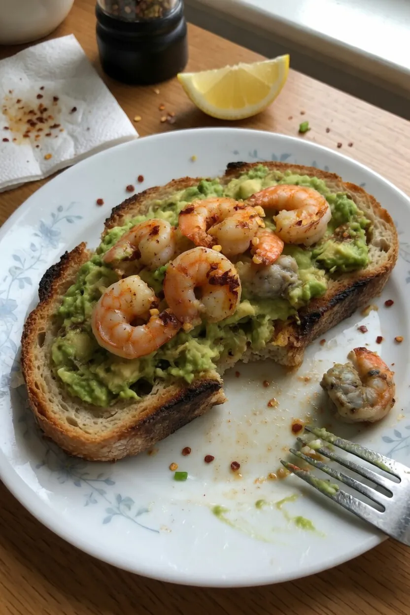 fresh ingredients for Shrimp Avocado Toast With Chili Flakes