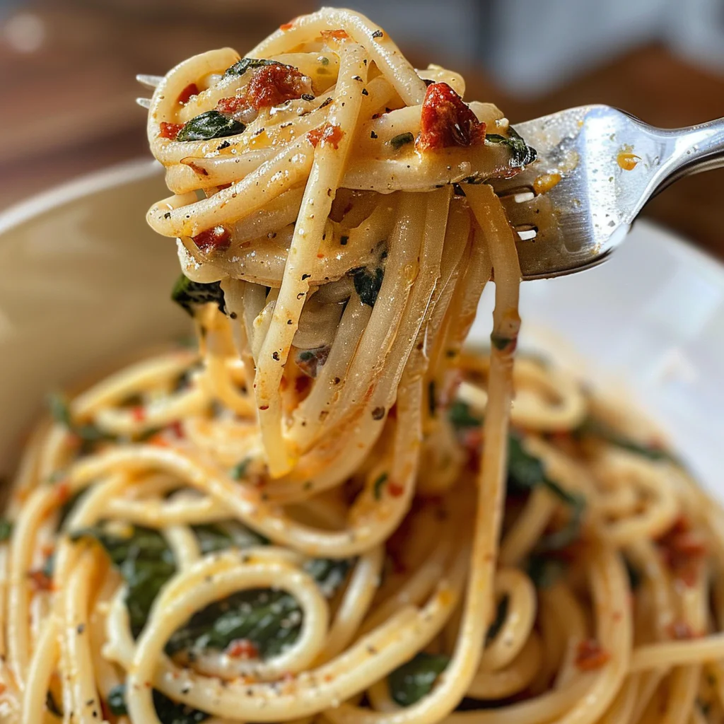 fresh ingredients for Speedy 20-Minute Creamy Sun-Dried Tomato Pasta With Spinach: Easy Vegetarian Dinner