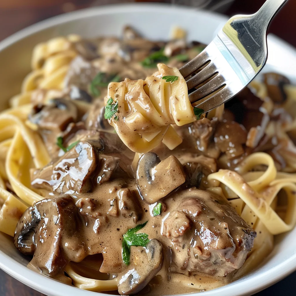 fresh ingredients for Comforting Slow Cooker Beef Stroganoff With Creamy Mushroom Sauce For Family Dinner