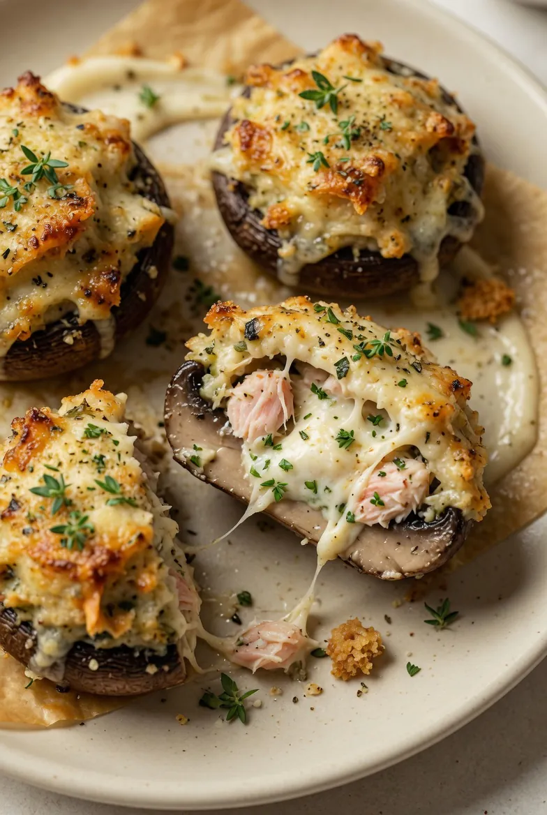 fresh ingredients for Crab Stuffed Mushrooms Baked With A Creamy Cheese And Herb Filling