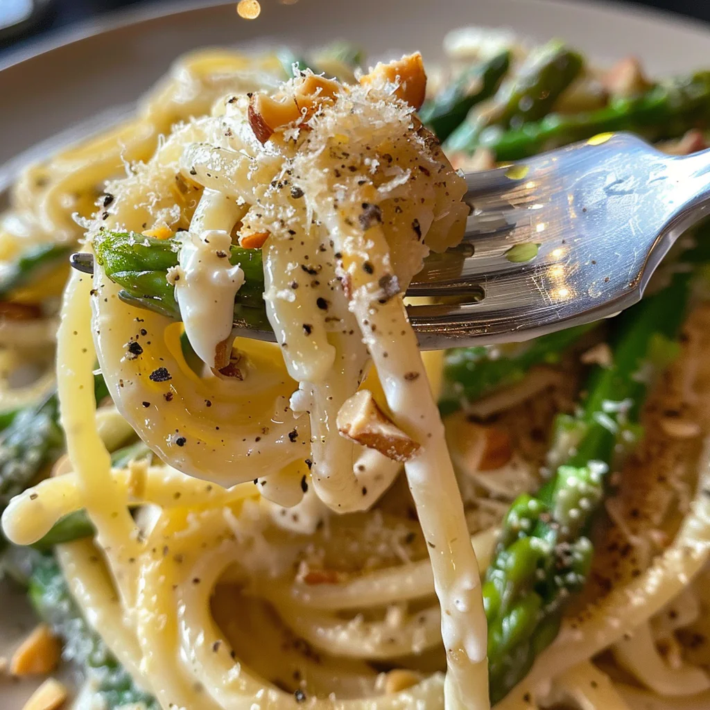 fresh ingredients for Creamy One-Pot Lemon Ricotta And Asparagus Pasta With Toasted Walnuts For A Light Vegetarian Dinner