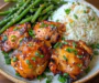 Crispy Air Fryer Honey Sriracha Chicken Thighs with Coconut Rice