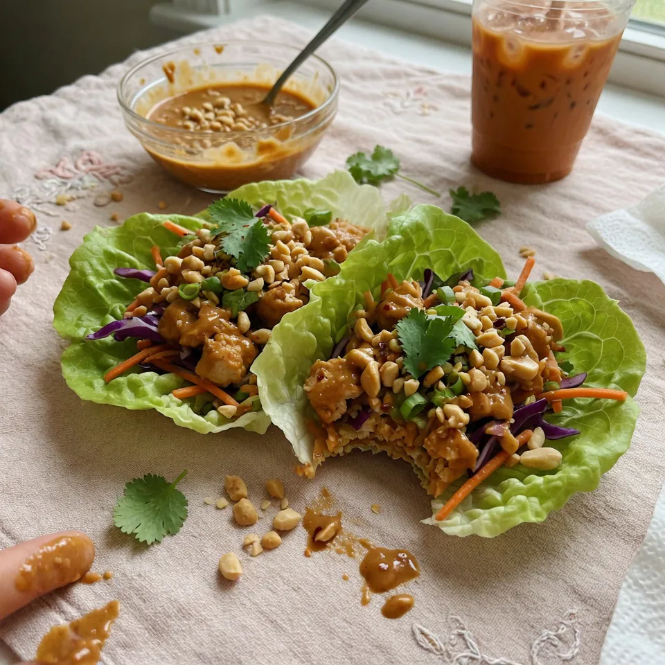fresh ingredients for Crunchy Thai Peanut Chicken Lettuce Wraps