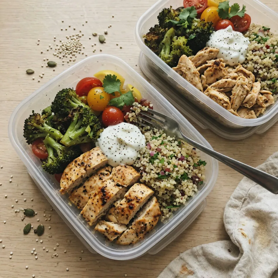 fresh ingredients for High-Protein Chicken & Quinoa Meal Prep Bowls
