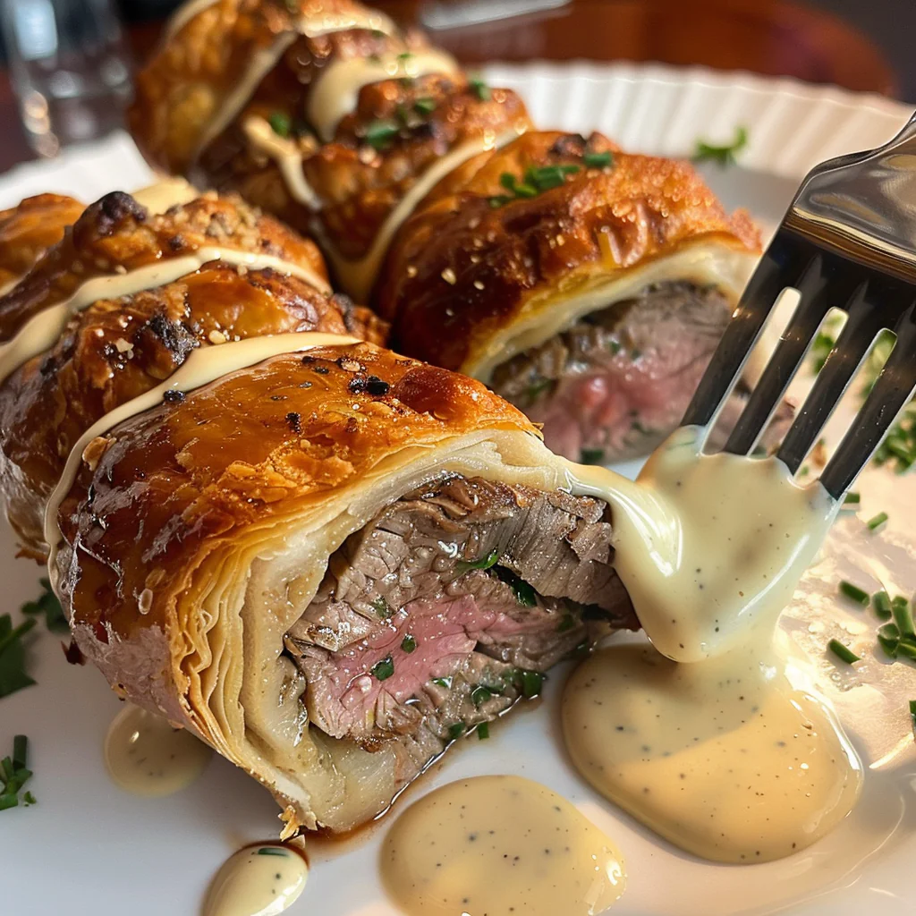 fresh ingredients for Irresistible Garlic Herb Crusted Beef Wellington Bites With Creamy Horseradish Dipping Sauce For An Impressive Dinner Party