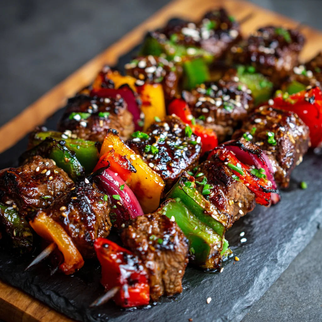how to make Juicy Teriyaki Beef Skewers With Bell Peppers For The Ultimate Summer BBQ step by step