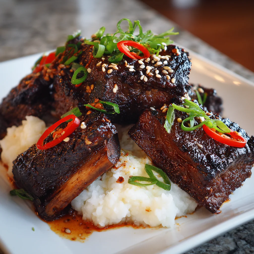 fresh ingredients for Korean BBQ Beef Short Ribs Marinated Overnight And Grilled To Sticky Perfection
