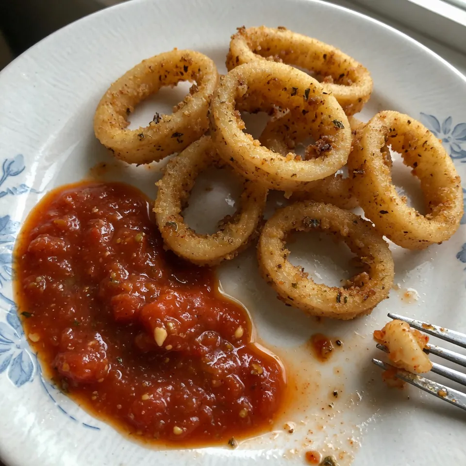 fresh ingredients for Pan-Fried Calamari Rings & Spicy Marinara