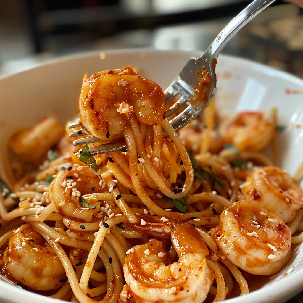 fresh ingredients for Speedy 20-Minute Spicy Gochujang Shrimp Pasta With Napa Cabbage And Toasted Sesame Seeds For A Flavorful Weeknight Dinner
