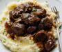 Tender Beef Tips and Gravy Over Creamy Garlic Mashed Potatoes