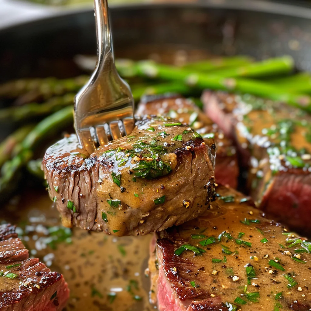 fresh ingredients for Weeknight Garlic Butter Herb Steak Bites & Asparagus Skillet For Quick Beef Dinner